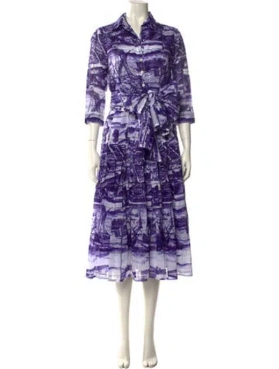 Pre-owned Samantha Sung Printed Midi Length Dress W/ Tags In Purple