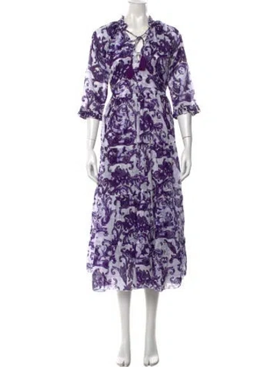 Pre-owned Samantha Sung Printed Midi Length Dress W/ Tags In Purple