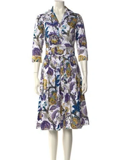 Pre-owned Samantha Sung Printed Midi Length Dress W/ Tags In Purple/white