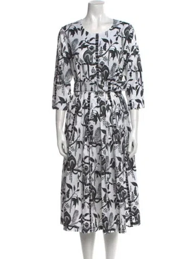 Pre-owned Samantha Sung Printed Midi Length Dress W/ Tags In White