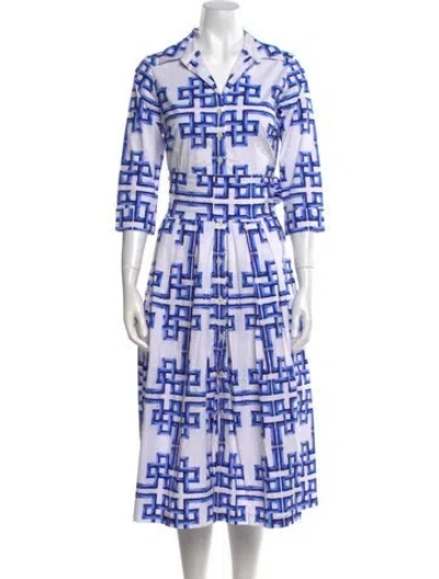 Pre-owned Samantha Sung Printed Midi Length Dress W/ Tags In White
