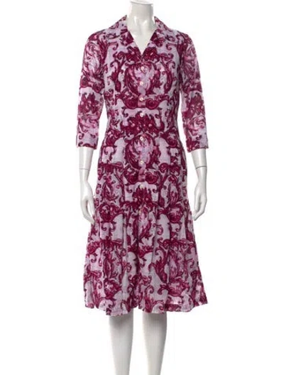 Pre-owned Samantha Sung Printed Midi Length Dress W/ Tags In White