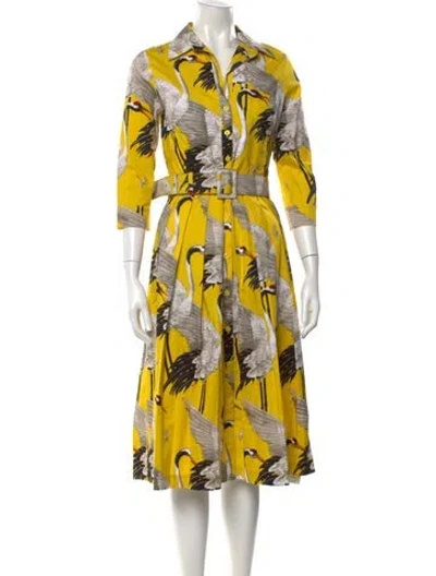 Pre-owned Samantha Sung Printed Midi Length Dress W/ Tags In Yellow