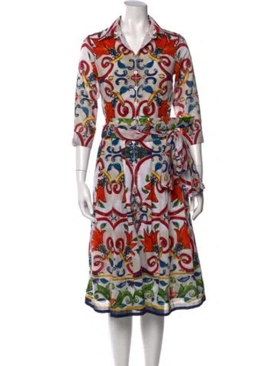 Pre-owned Samantha Sung Printed Midi Length Dress In White