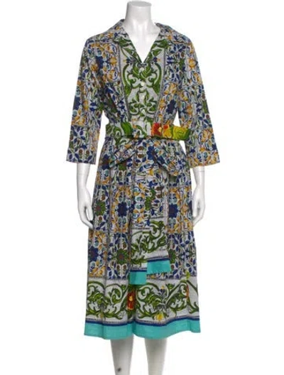 Pre-owned Samantha Sung Printed Midi Length Dress In White