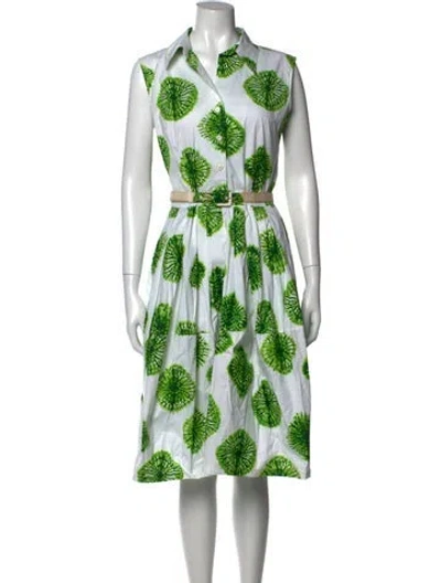 Pre-owned Samantha Sung Printed Midi Length Dress In White