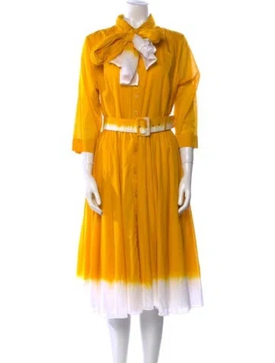 Pre-owned Samantha Sung Printed Midi Length Dress In Yellow