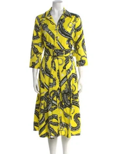 Pre-owned Samantha Sung Printed Midi Length Dress In Yellow