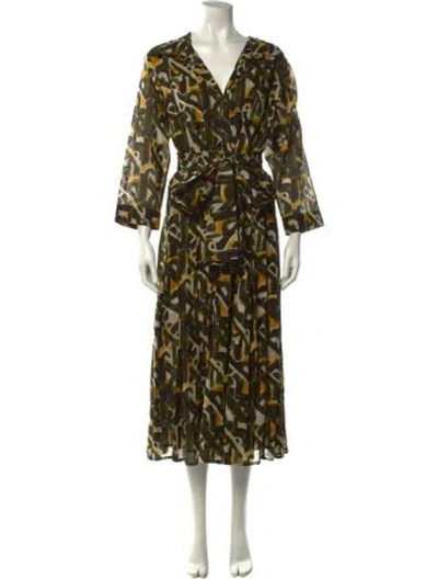 Pre-owned Samantha Sung Printed Midi Length Dress In Yellow