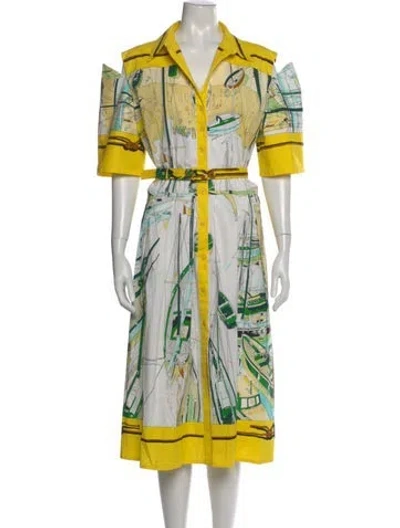 Pre-owned Samantha Sung Printed Midi Length Dress In Yellow
