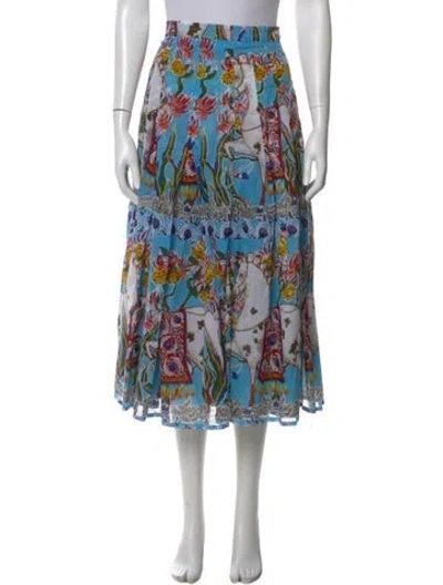 Pre-owned Samantha Sung Printed Midi Length Skirt In Blue