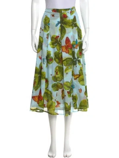 Pre-owned Samantha Sung Printed Midi Length Skirt In Green