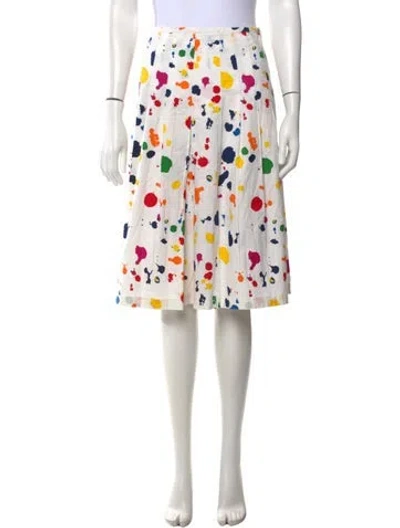 Pre-owned Samantha Sung Printed Midi Length Skirt W/ Tags In White