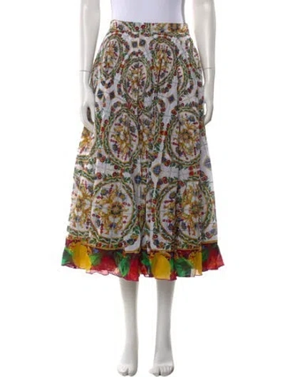 Pre-owned Samantha Sung Printed Midi Length Skirt In White