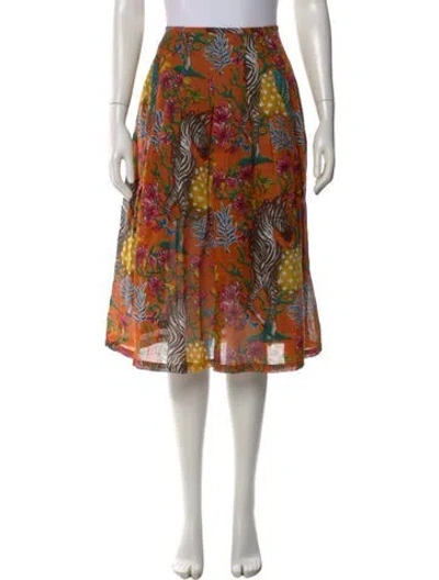 Pre-owned Samantha Sung Printed Midi Length Skirt In Yellow