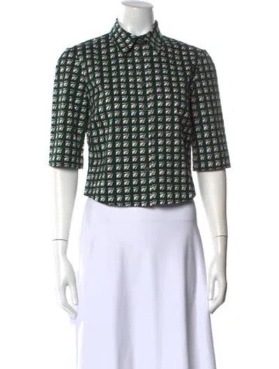 Pre-owned Samantha Sung Printed Short Sleeve Crop Top W/ Tags In Green