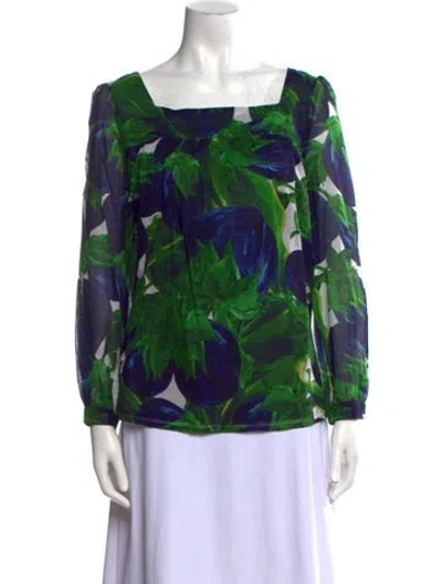 Pre-owned Samantha Sung Printed Square Neckline Blouse In Blue