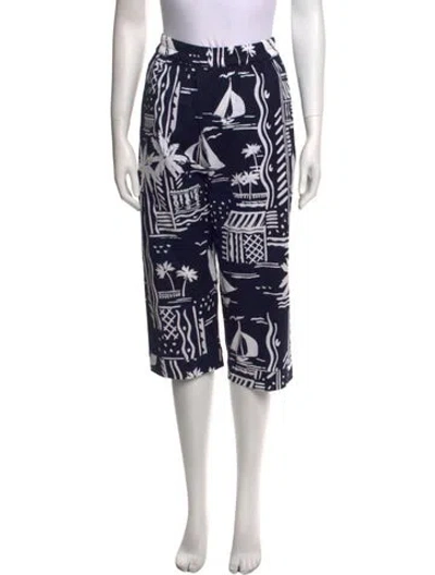 Pre-owned Samantha Sung Printed Straight Leg Pants In Blue