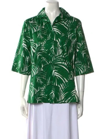 Pre-owned Samantha Sung Printed Three-quarter Sleeve Blouse In Green
