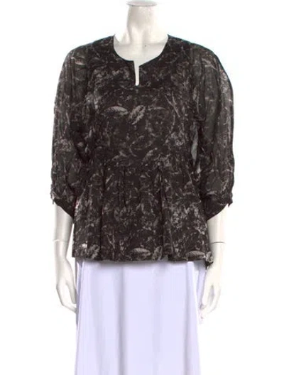 Pre-owned Samantha Sung Printed V-neck Blouse In Black
