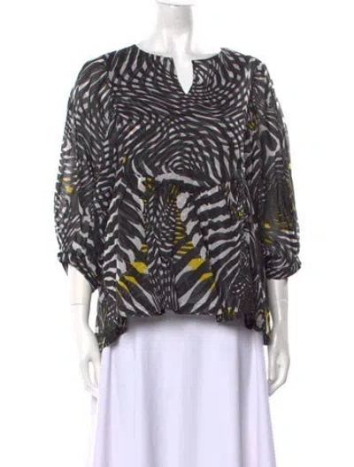 Pre-owned Samantha Sung Printed V-neck Blouse In Black