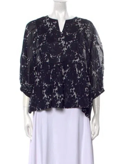 Pre-owned Samantha Sung Printed V-neck Blouse In Blue