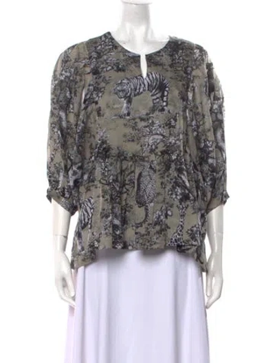 Pre-owned Samantha Sung Printed V-neck Blouse In Neutral