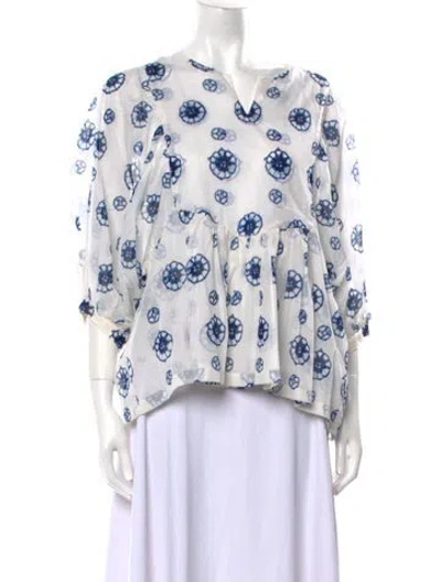 Pre-owned Samantha Sung Printed V-neck Blouse In Neutral