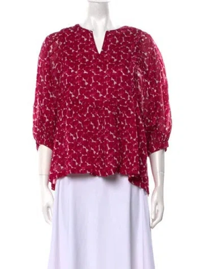 Pre-owned Samantha Sung Printed V-neck Blouse In Pink