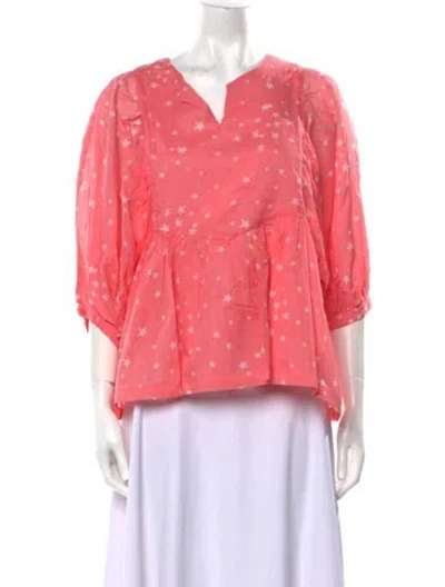 Pre-owned Samantha Sung Printed V-neck Blouse In Pink