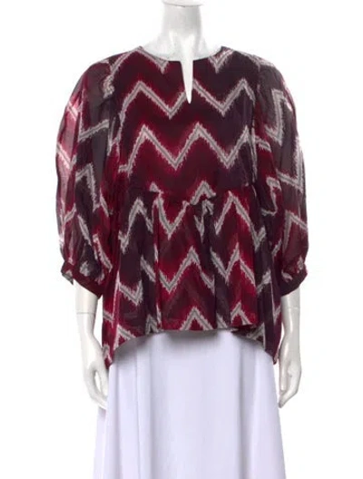 Pre-owned Samantha Sung Printed V-neck Blouse In Purple