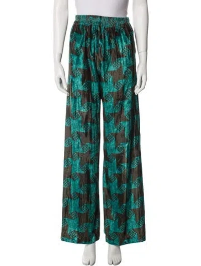 Pre-owned Samantha Sung Printed Wide Leg Pants In Green
