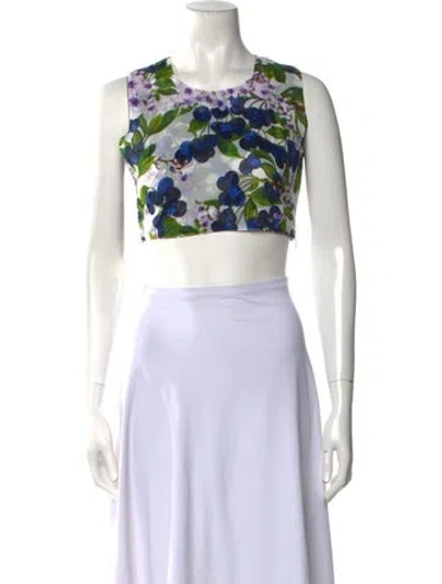 Pre-owned Samantha Sung Rachel Printed Crop Top In Green