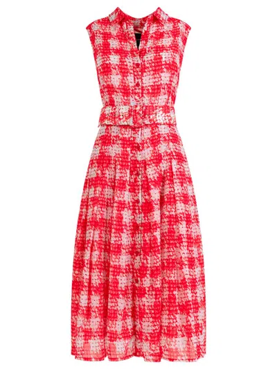 Samantha Sung Ratan Houndstooth-print Audrey Midi Dress Clothing In Red