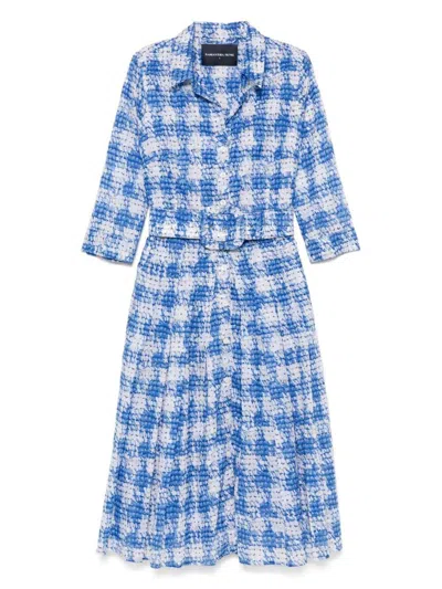 Samantha Sung Ratan Houndstooth-print Audrey Midi Dress Clothing In Blue