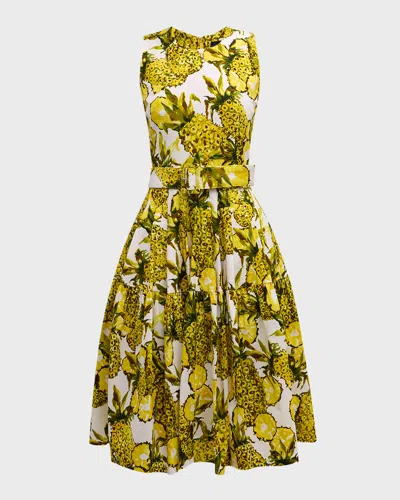 Samantha Sung Rose Belted Pineapple-print A-line Dress In Animal Print