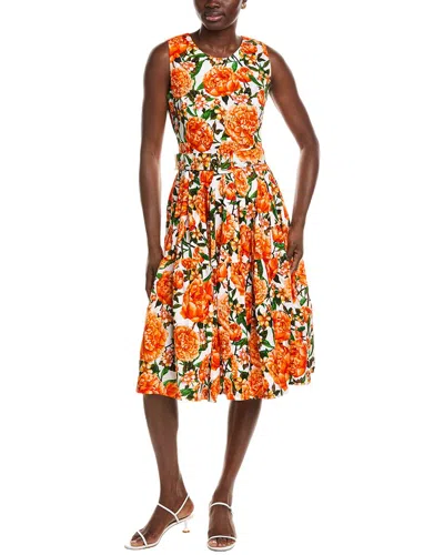 Samantha Sung Rose Midi Dress In White Orange