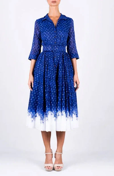 Samantha Sung Shibori Midnight Border A-line Midi Shirtdress In Blue