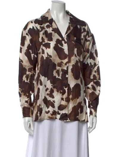 Pre-owned Samantha Sung Silk Animal Print Blouse W/ Tags In Brown