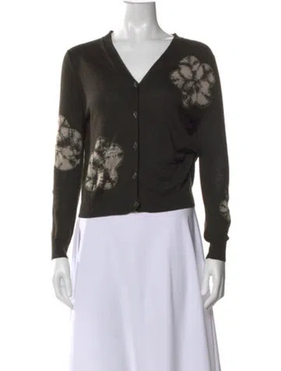 Pre-owned Samantha Sung Silk Floral Print Sweater In Gray