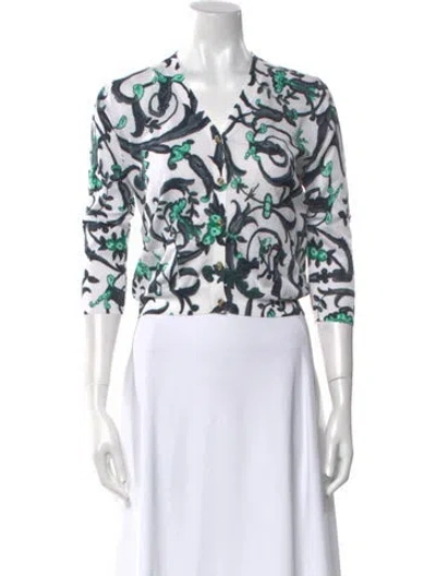 Pre-owned Samantha Sung Silk Floral Print Sweater In Neutral