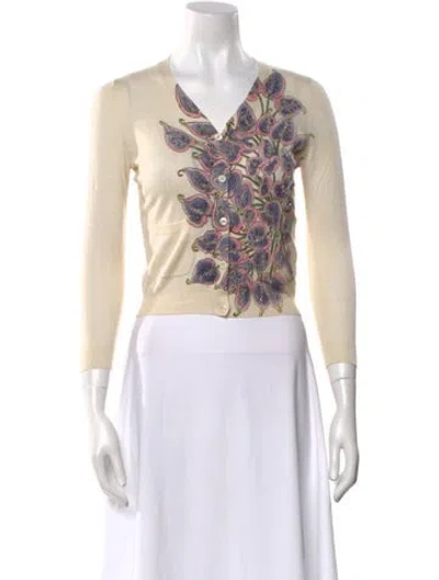 Pre-owned Samantha Sung Silk Floral Print Sweater In Neutral
