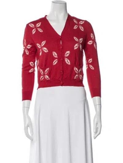 Pre-owned Samantha Sung Silk Floral Print Sweater In Red
