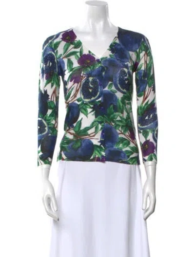 Pre-owned Samantha Sung Silk Floral Print Sweater W/ Tags In Multi