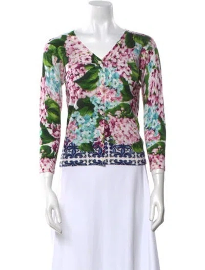 Pre-owned Samantha Sung Silk Floral Print Sweater W/ Tags In Multi
