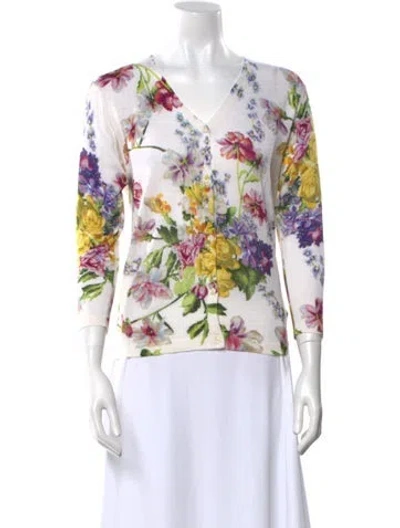 Pre-owned Samantha Sung Silk Floral Print Sweater W/ Tags In Neutral