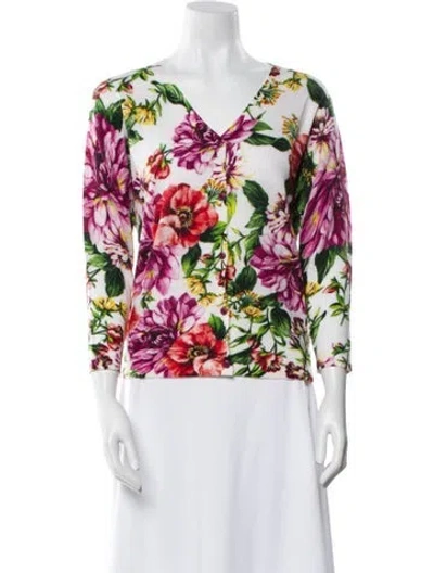 Pre-owned Samantha Sung Silk Floral Print Sweater W/ Tags In Purple