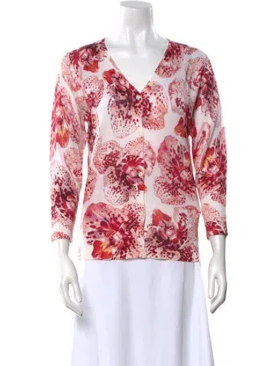 Pre-owned Samantha Sung Silk Floral Print Sweater W/ Tags In Red