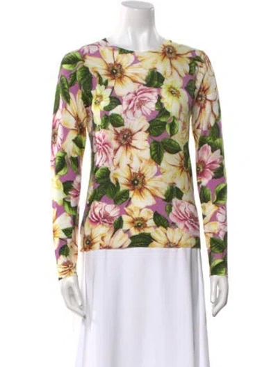 Pre-owned Samantha Sung Silk Floral Print Sweater W/ Tags In Yellow