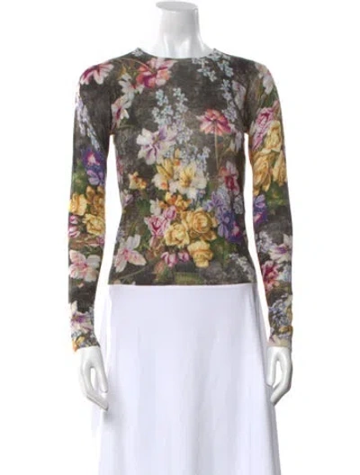 Pre-owned Samantha Sung Silk Floral Print Sweater W/ Tags In Yellow
